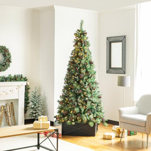 Glitzhome Christmas Tree Collar, 22" L Farmhouse Wooden Black Tree Collar Tree Base Cover, Decorative Christmas Tree Collar for 7.5ft Tree