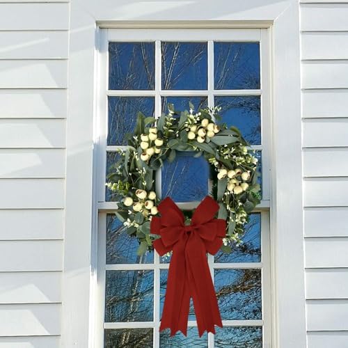 Meseey Double Pack 20X10 Inch Oversized Burgundy Burlap Bows Farmhouse Christmas Tree Topper & All-Weather Wreaths Decor, Heavy Duty Gift Wrapping Accents for Front Door/Cabinet (Burgundy)