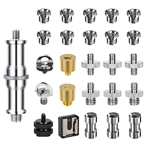 26PCS Camera Screws Mount Set 1/4 Inch and 3/8 Inch Threaded Converter Screws Adapter Flash Shoe Mount for DSLR Camera/Tripod/Monopod/Ballhead/Flash Light/Quick Release Plate