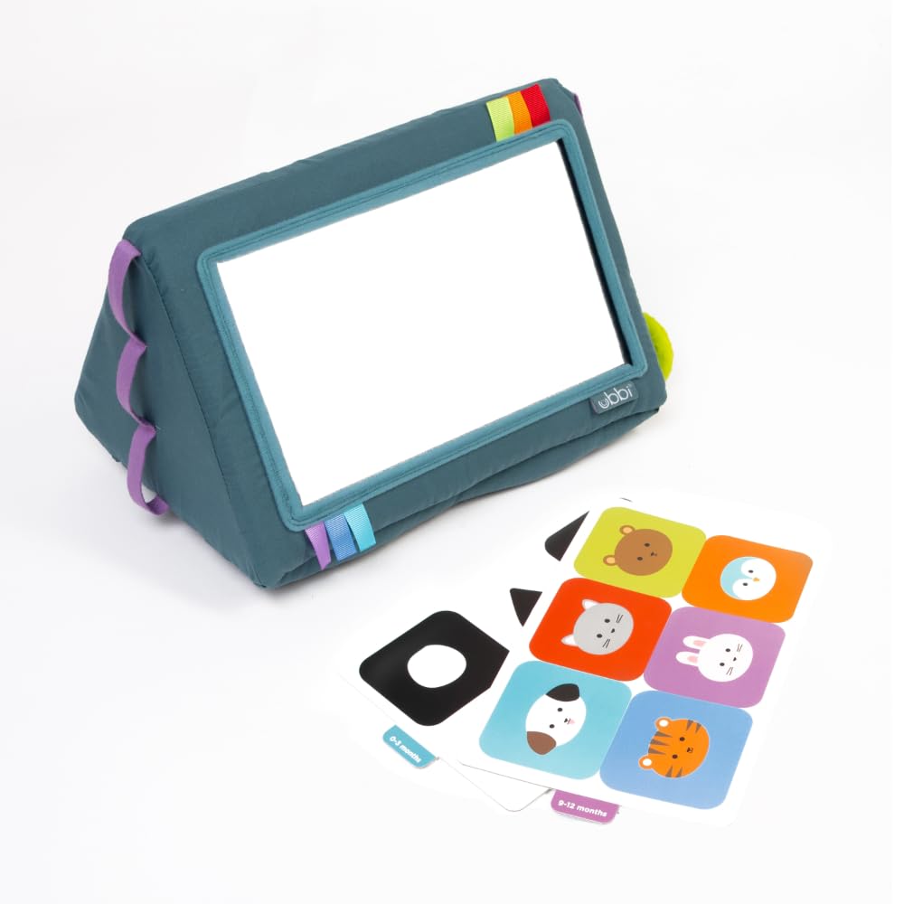 Ubbi Mirror Me Activity Toy, Tummy Time Developmental Baby Toy, Multi-Sensory Play Cube, Includes High Contrast Visual Learning Cards and Silicone Teether