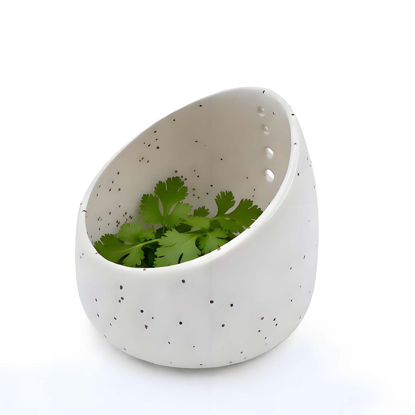 MGMGART White Ceramic Herb Stripping Bowl with Four Multi-Sized Holes -Efficient Kitchen Tool for Parsley, Basil, Rosemary, Mint, Thyme, Cilantro, Oregano - Handmade Pottery Gadget