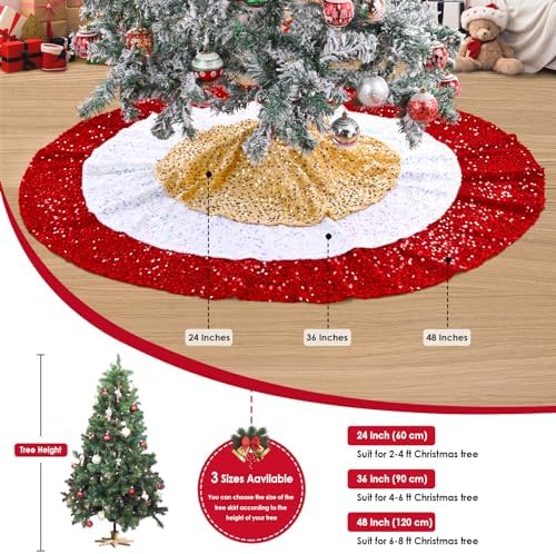 Christmas Tree Skirt 36 Inches Red Glitter Sequins Tree Skirt Thick Velvet Xmas Tree Skirt Mat Winter Holiday Xmas Tree