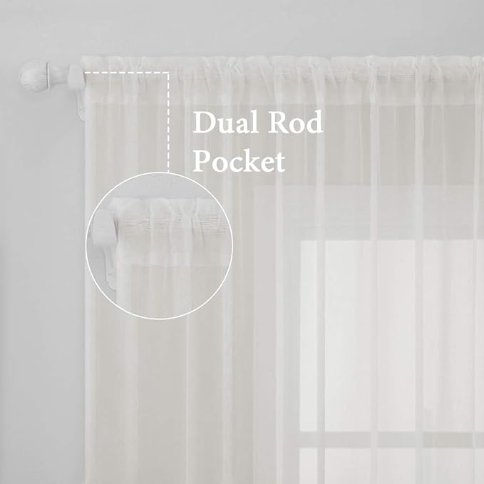 MIULEE Ivory Window Sheer Curtains for Bedroom Living Room Solid Elegant Net Drapes 2 Panels Width 38 x Length 45 Inches