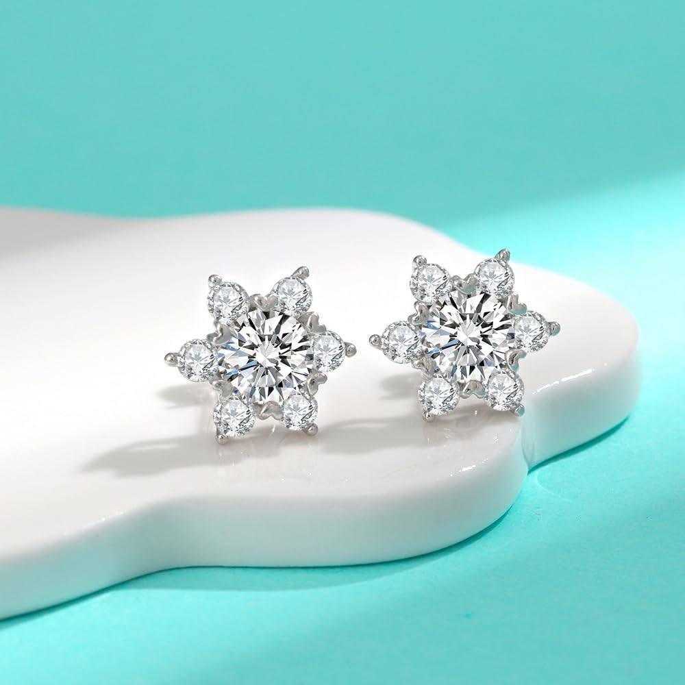 14K Gold 0.5/1ct D-Color VVS1 Diamond Celestial Star Stud Earrings for Women Push Back, Ideal Graduation Gift for Young Ladies (1CT)