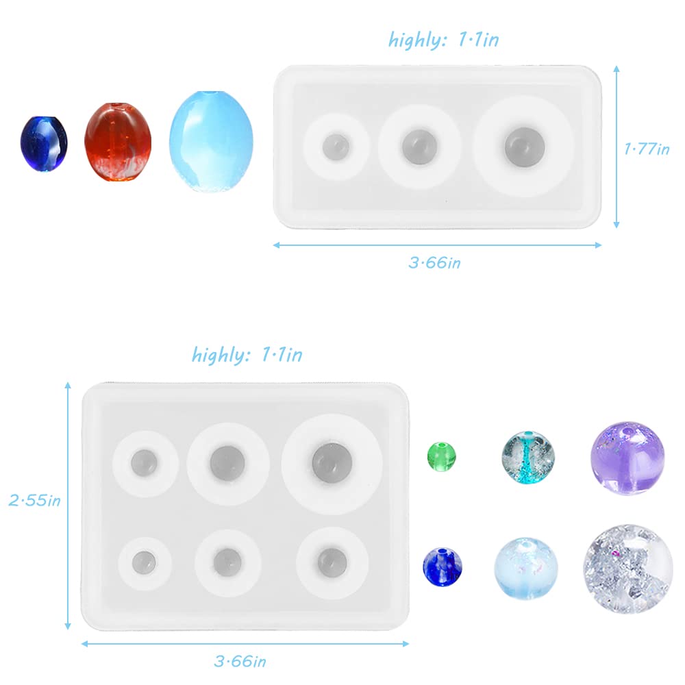 Six Pcs Resin Bead Mold, Jiale Eggs Ball Silicone Moulds and Square Shapes Mold Pendant Casting Molds for Gems Bead, Crystals and DIY Jewelry Making