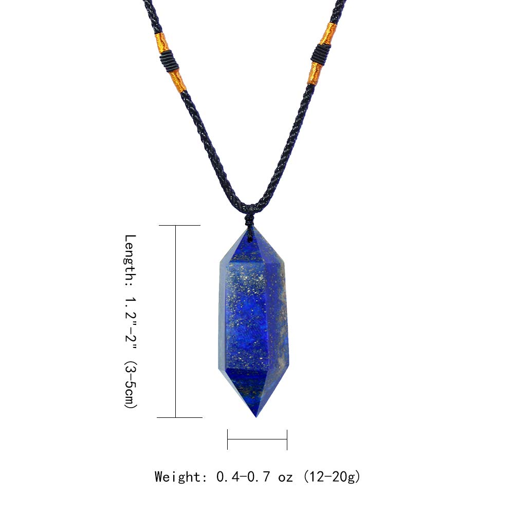 Runyangshi Blue Lapis Lazuli Healing Crystal Pendants, Double Pointed Natural Crystal Quartz Necklace 6 Faceted Chakra Crystal Wand Stone