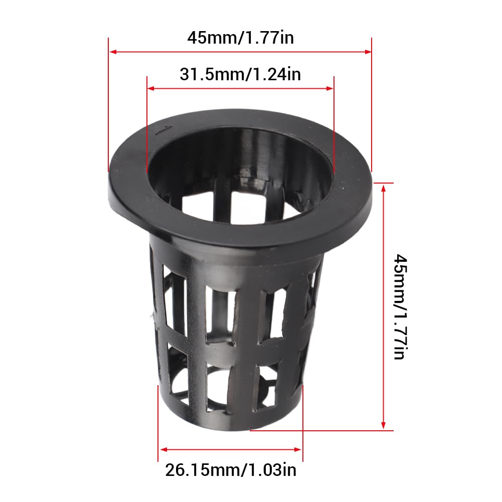 BORDSTRACT 50Pcs Garden Slotted Mesh Cups, 1.7in Heavy Duty Round Net Pots for Hydroponics, Aquaponics, Seed Growing, Indoor Outdoor Planting(Black)