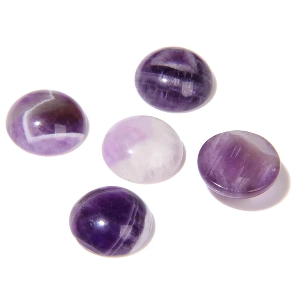 20pcs 12mm Natural Stone No Hole Amethyst Semicircle Smooth Cabochons Beads Healing Chakra Crystal Stone Bead for Jewelry Making Rings Earrings Necklace Bracelet DIY Crafts