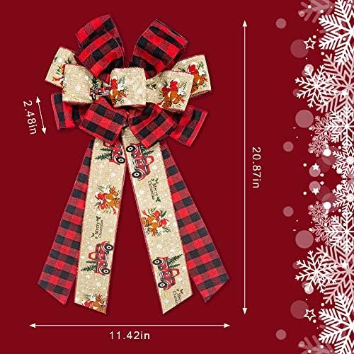 Hying Large Christmas Bow for Wreath, Black Red Buffalo Plaid Wreath Bow for Winter Decor - Front Door Indoor Outdoor Wall Decoration Supplies Ornament
