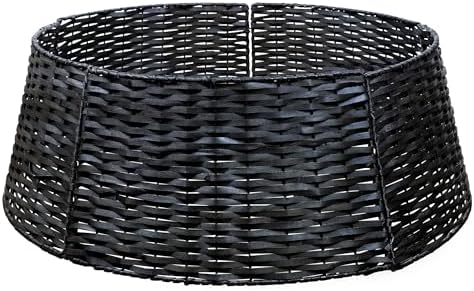 AuldHome Design Wicker Christmas Tree Collar (Black, 29-Inch), Real Wood Basket Weave Large Willow Tree Skirt