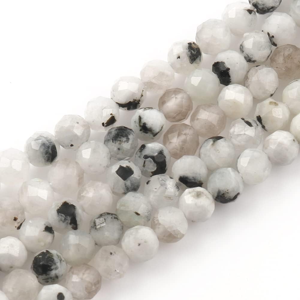 Song Xi 120pcs 3mm Natural Blackpoint Moonstone Gemstone Beads Faceted Round Loose Stone Beads for Jewelry Making (1 Strand)