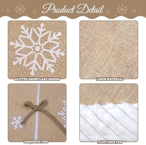 OurWarm Christmas Tree Skirt 60 inches, Burlap Tree Skirt for 7.5 ft Tree to 9 ft Tree, Large Snowflake Tree Skirt with Faux Fur, Xmas Tree Skirts for Winter Indoor Holiday Christmas Tree Decor