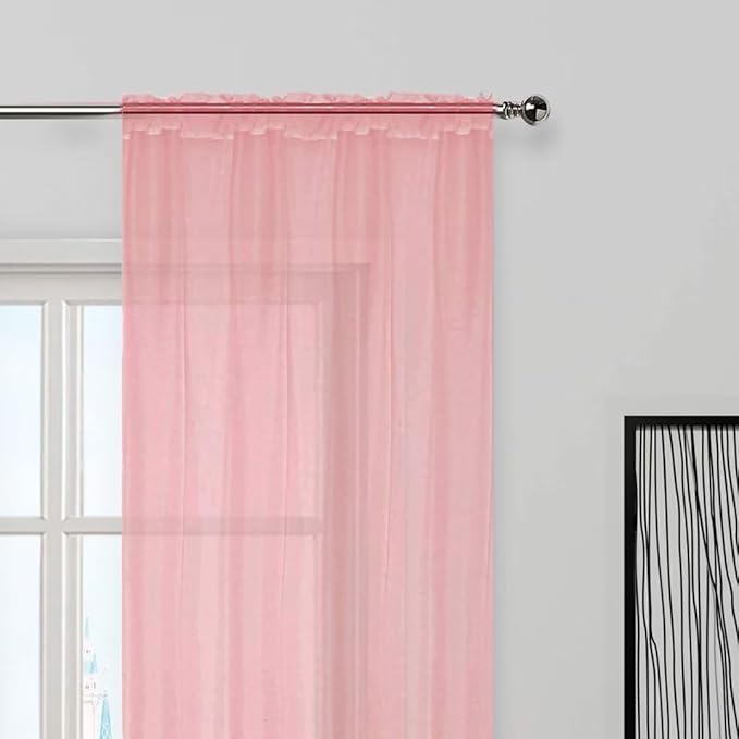 SpaceDresser Sheer Voile Window Treatment Rod Pocket Curtain Panels for Kitchen Bedroom Living Room Drapes Sunlight Filtering Privacy Semi Home Decor Assorted Colors Sizes (Blush, 52 W x 63 L)