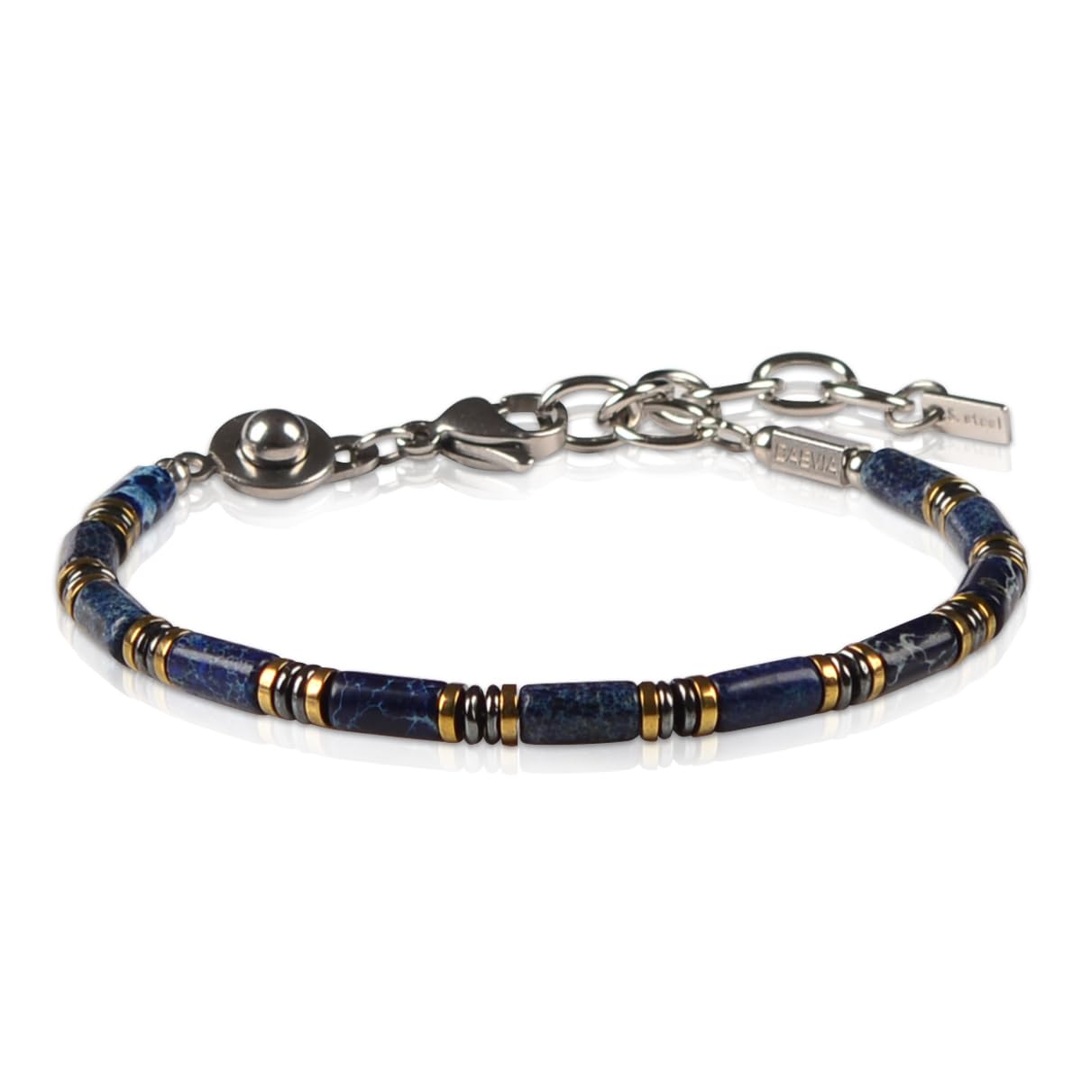 Casvia Blue Sovereign Men's Chakra Bracelet, Handcrafted Blue Emperor & Hematite Beads, Adjustable Stainless Steel Dual Clasp, Thickened Wire Gift for Dad Boyfriend Husband