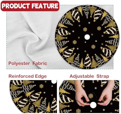 Black Gold Christmas Tree Skirt, 48 Inch Xmas Trees Glistening Snow Crystal Tree Cover Holiday Home Decoration for Seasonal Celebrations, Winter Gathering Interior Decor