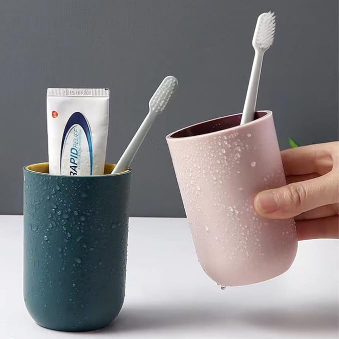 Unbreakable Reusable Drinking Cups Set of 2 Colors, Plastic Toothbrush Cup Tumblers 300 ml/10.5 oz, Dishwasher Safe (Light pink & Navy blue)