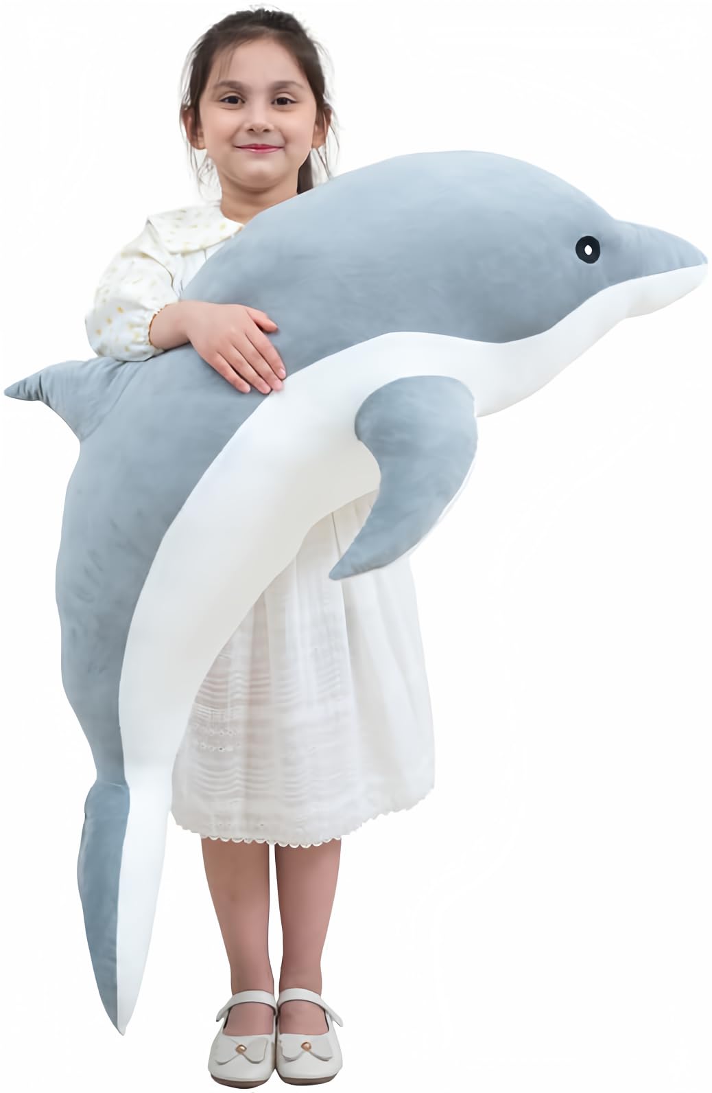 Kekeso Giant Dolphin Plush Toy, Soft Whale Hugging Pillow Stuffed Dolphin Pillow for Children Girls (Gray, 100cm/39.37inch)