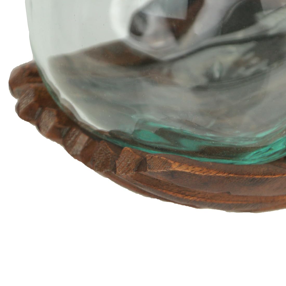 Blown Molten Glass and Carved Wood Hands Decorative Bowl, Vase, and Terrarium, 5 Inches High