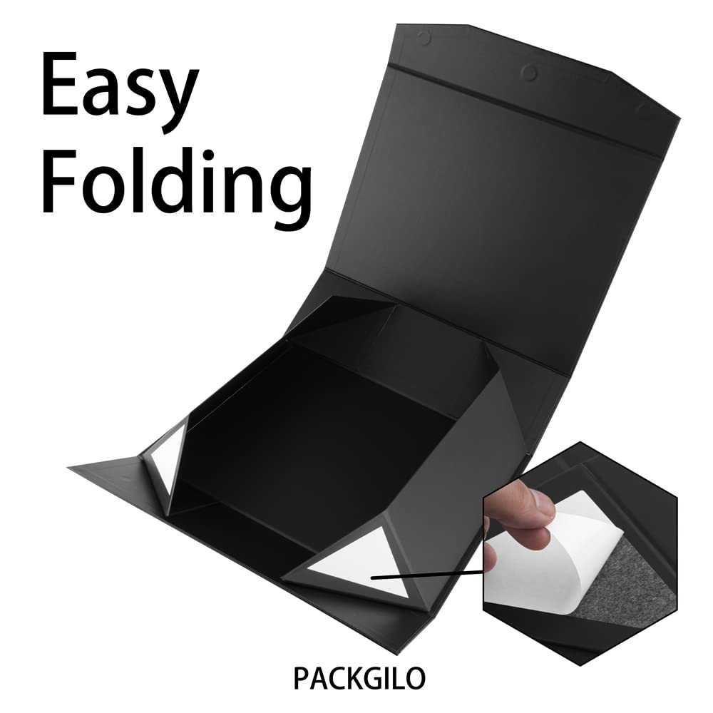 PACKGILO 1 Pcs Matte Black Extra Large Gift Box with Lid, 16.5x13x5.3 Inches, Hard Magnetic Giant Gift Boxes for Presents Clothes Robe Wedding Dress Sweater,Reusable Foldable Bridesmaid Proposal Box