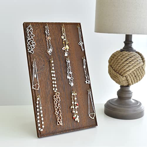 Ikee Design Wooden Jewelry Display Stand with 12 hooks, Earring Display with Hooks, Bracelet, Earring, Keychain Stand for Selling,7.8W x 7.8D x 15.9H in, Brown Color - color: Brown