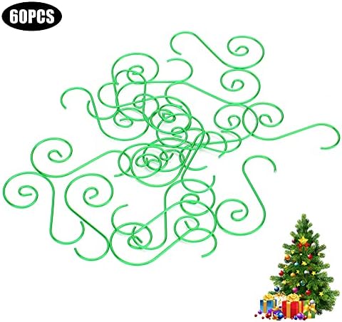 Jiawu 60pcs Metal S Shape Hooks for Christmas Tree Decorations (Green)