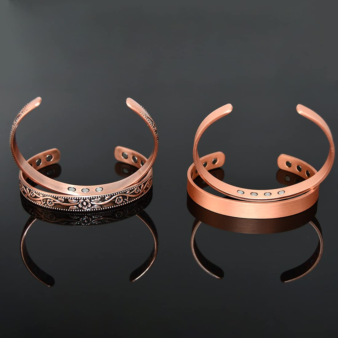 Cigmag 2PCS Copper Bracelets for Women Pure Copper Bracelet Cuff Bangle Strength Magnets Adjustable