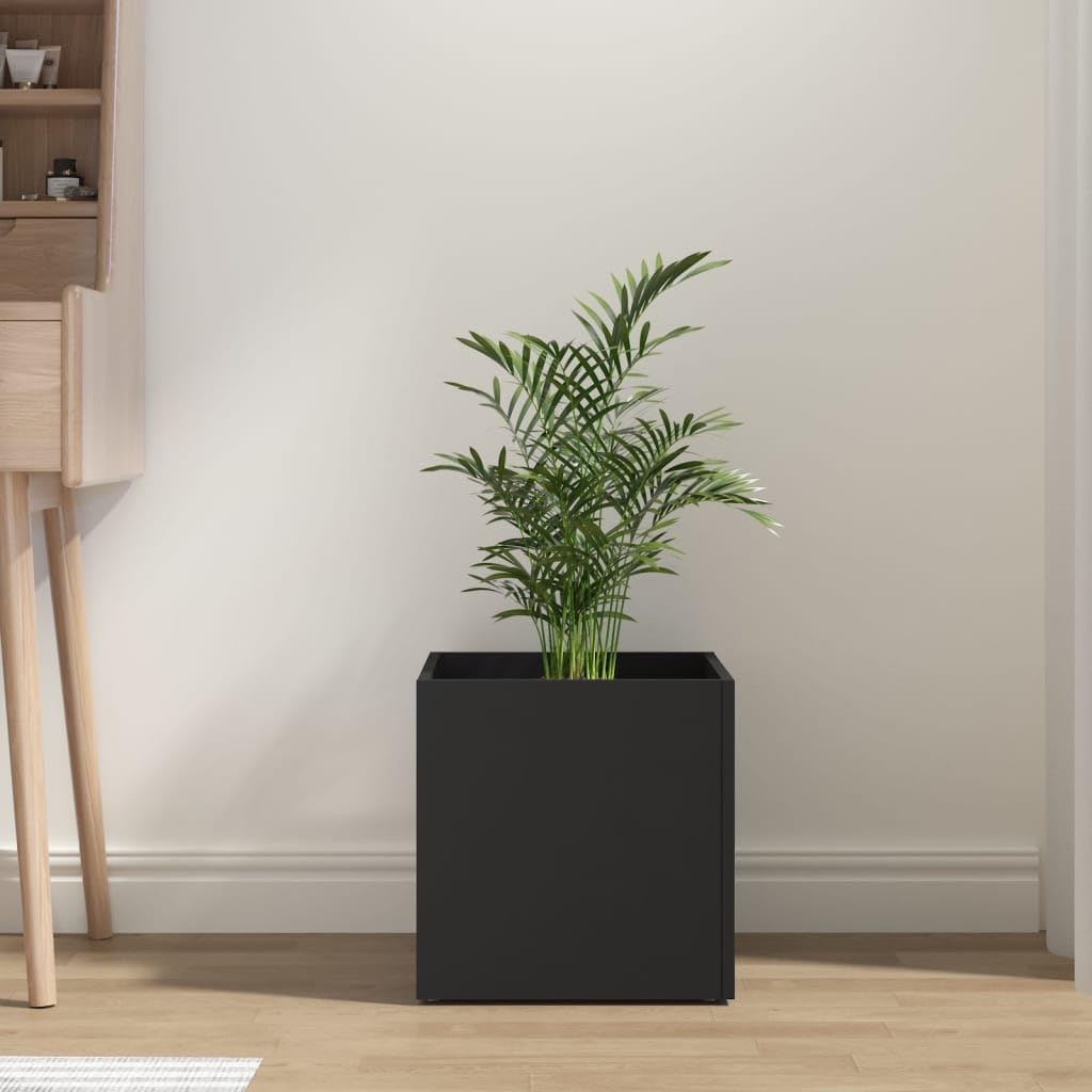 Zeehear Square Black Planter Box, 15.7x15.7x15.7 Inch Engineered Wood Plant Pot for Indoor Flowers & Home Decor