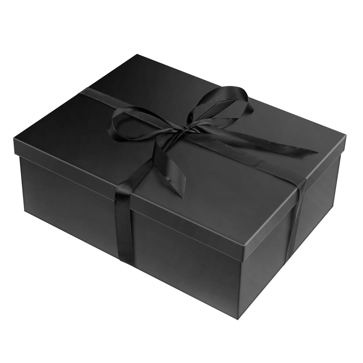ysmile Black Gift Box with Lid for Present Extra Large Collapsible Gift Box with Filler Paper Ribbon for Birthday Anniversary 16.5x12.5x5.9