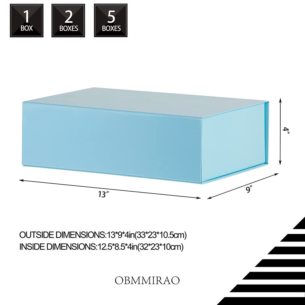 OBMMIRAO Upgrade 2 Pcs Blue 13x9x4 Inch Hard Large Gift Box with Lid, Foldable Magnetic Gift Boxes,Groomsman Box Bridesmaid Proposal for Clothes