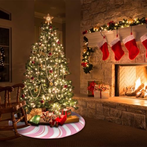 Christmas Tree Skirts 48inch Pink Candy Xmas Decor for Holiday