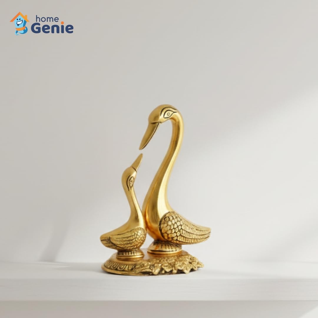 Home Genie "Golden Swan Pair Showpiece | Handcrafted Symbol of Love & Harmony | Elegant Home & Office Decor