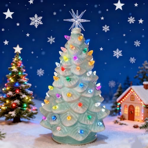 Ceramic Christmas Tree Replacement Lights Bulbs Pegs - Included 3D Moravian Starburst???Cross Shining Star???Blessing Angel Topper
