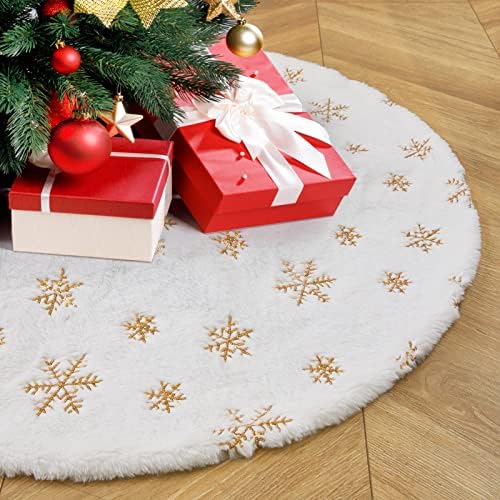 36 Inch Tree Skirt White Faux Fur Tree Skirt Christmas Plush Skirt New Year Xmas Holiday Decoration Christmas Ornament Gold