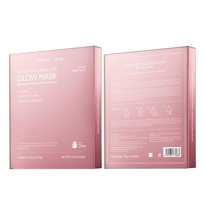 REAL DEEP HYALURONIC ACID GLOW MASK - Hydrating & Brightening Face Mask for Dry/Combination Dry Skin, Reduces Dullness & Fatigue, Camellia Fabric, 24H Moisturization