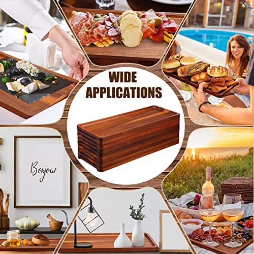 Skylety 15 Pack Solid Wood Serving Tray Large Acacia Party Server Platter Rectangular Charcuterie Board with Grooved Handle for Home kitchen Cheese Appetizer Farmhouse Table Supplies (16.7 x 6.4 Inch) - size: 16.7 x 6.4 Inch