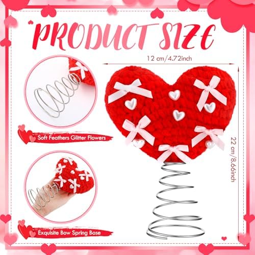 Capoda Valentine's Day Tree Topper Knitted Crochet Heart Topper for Christmas Tree Decorations Handmade Love Treetop with Red Bows for Valentine?€?s Day Holiday Wedding Party Supplies(Knitted)