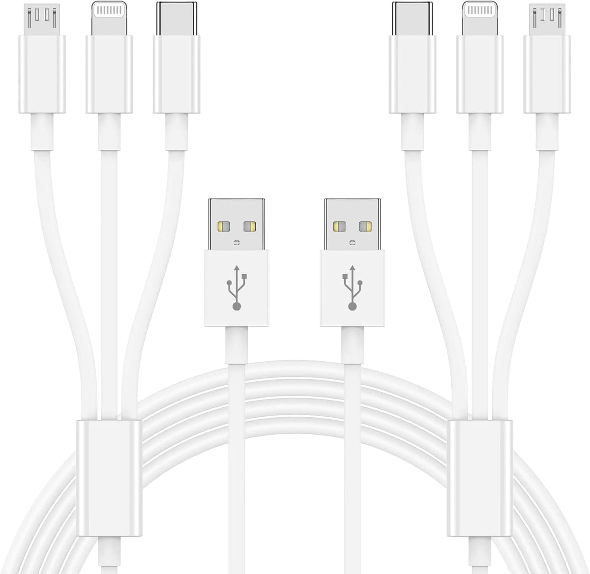 Multi Charger Cable 6Ft 2Pack, 3 in 1 Charging Cord, Universal Phone Charger, Multiple Charger Wire USB-A to Lightning/USB-Type C/Micro USB Connectors for Cellphone, Tablets and More (Charging Only)
