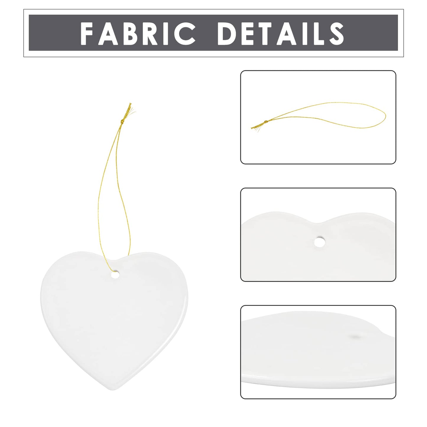 MAIKESUB 10 PCS Sublimation Blank Ceramic Ornament Heart Shaped Ornament 2.9 Inch White Heart Shapet with red String for Crafting Christmas Tree Decor for DIY Personalized Home Decor Bulk