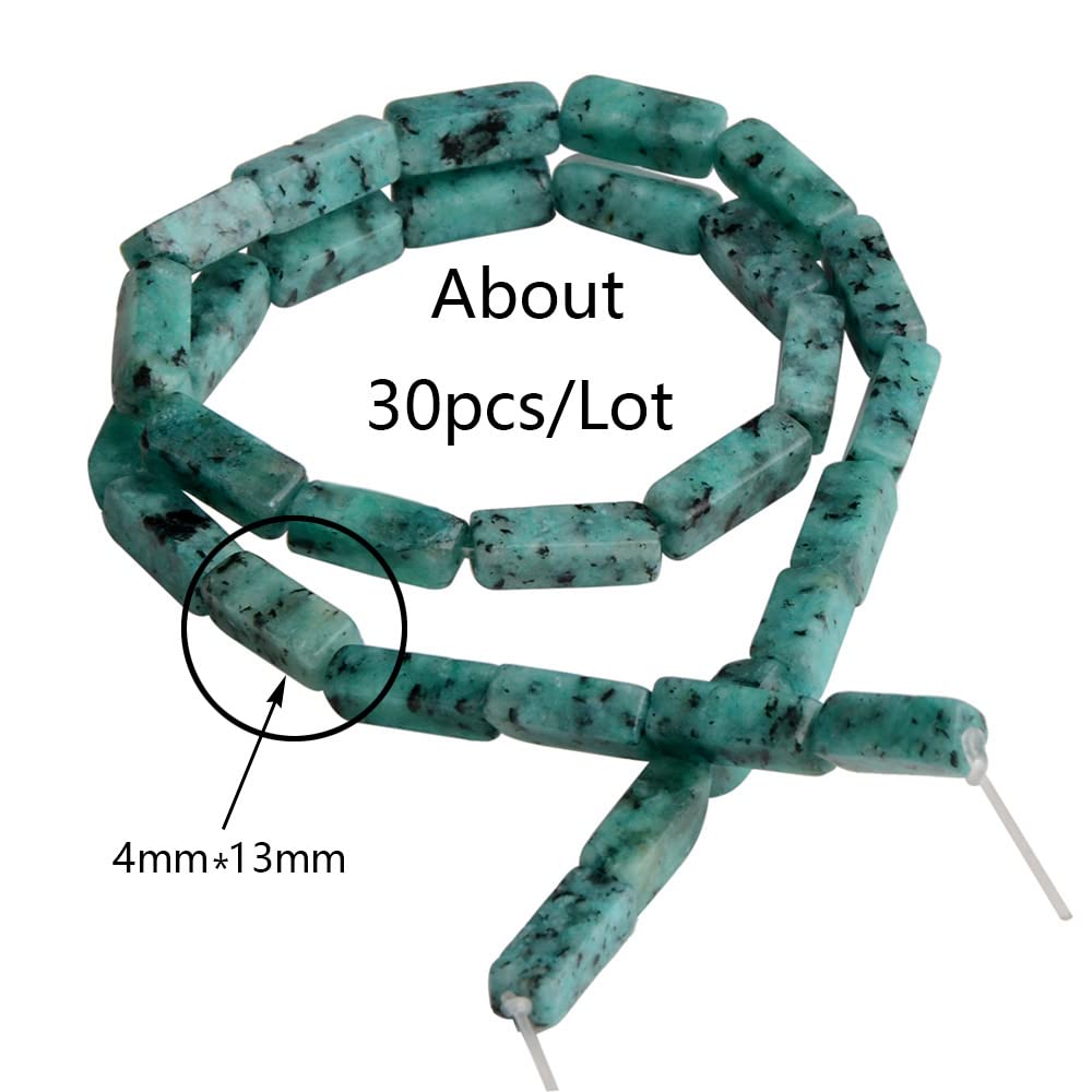 4x13mm Natural Stone Turquoise Rectangular Column Tube Cylinder Spacer Loose Beads Gemstone for DIY Bracelets Necklace Jewelry Making Strand 15 Inch (28-30pcs)