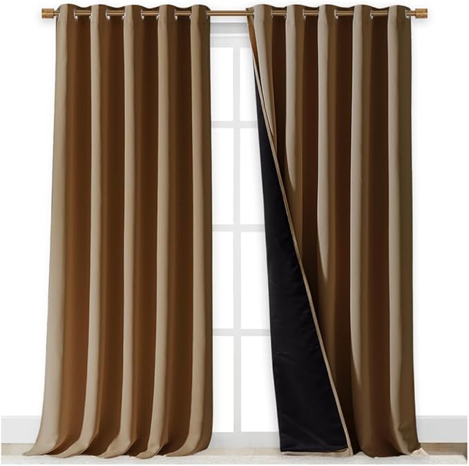 NICETOWN 100% Blackout Blinds, Set of 2, 70 inches x 108 inches, Gold Brown, Laundry Room Decor Window Treatment Curtains for Large Patio Sliding Door, Thermal Insulated Curtains for Bedroom