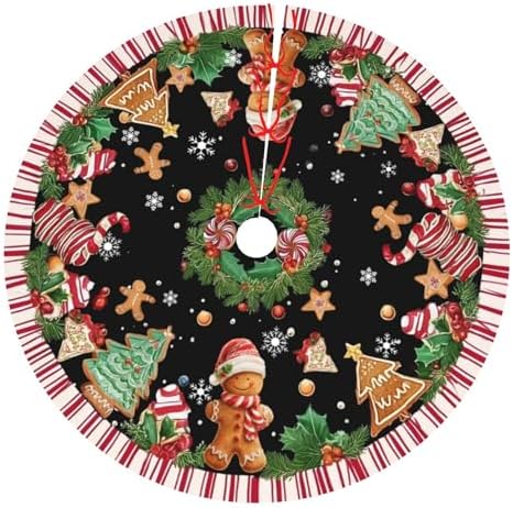 Gingerbread Man Black Christmas Tree Skirt 36 Inch Xmas Tree Mat Party Decor Supplies for Holiday Home Decorations