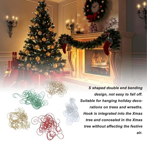 Naroote 100Pcs Iron Wire S Shaped Christmas Ornament Hooks Multi Purpose Hanging Hooks for Tree Lantern Jewelry Lamp Holiday Decor (2)