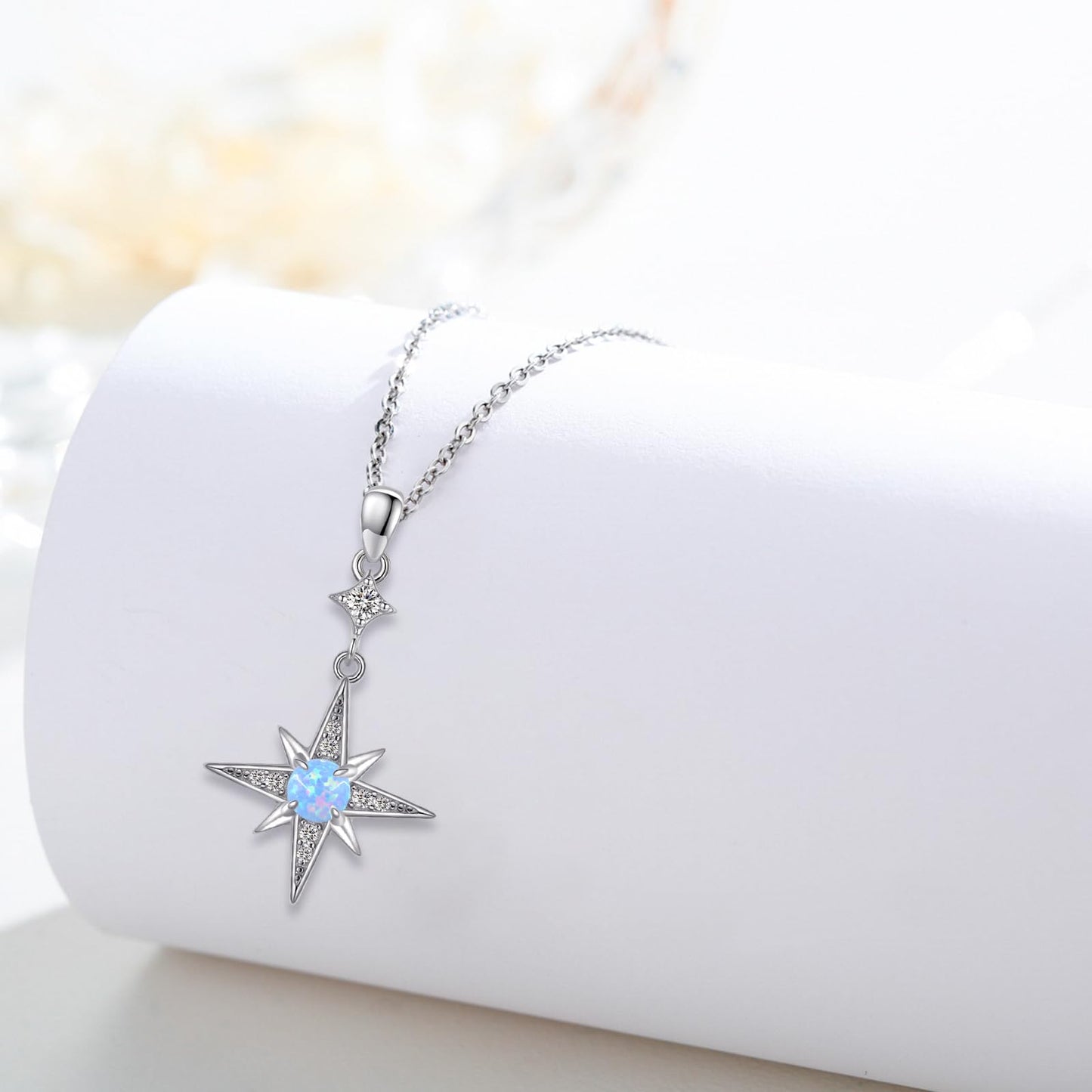 Sterling Silver North Star Necklace with Blue Opal Star Pendant - Women's Gift