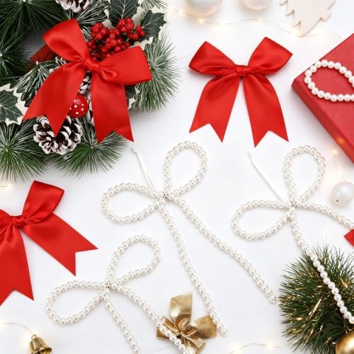 18 Pcs Pearl Bow Ornaments for Christmas Tree Toppers Decorations