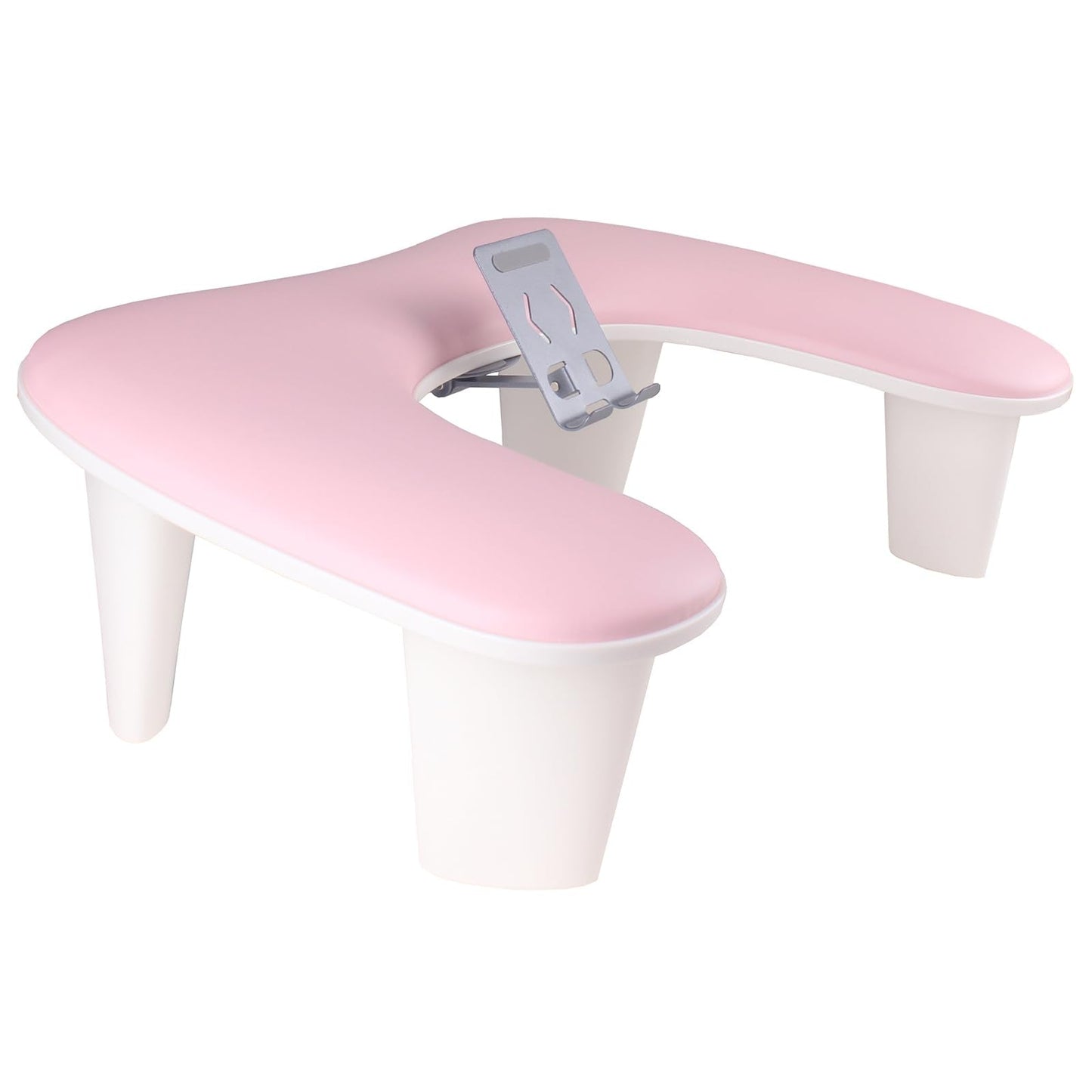 Big Arm Rest for Nails Tech with Rotating Phone Holder, U - Shaped Manicure Hand Rest Stand (Pink)