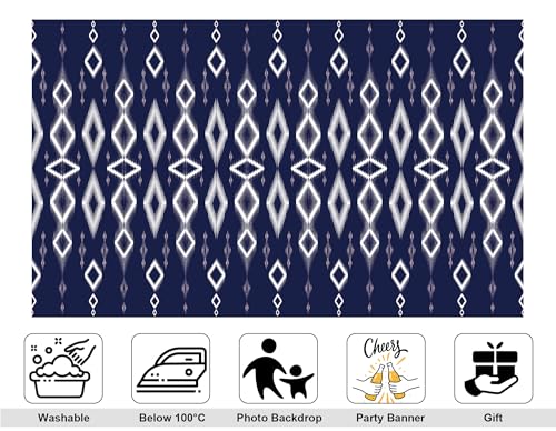 7x5ft Ethnic Geometric Backdrop Navy White Tribal Pattern Photography Background for Minimalist Boho Party and Art Display Wall Decorations Tapestry Photo Booth Props - size: 7x5ft
