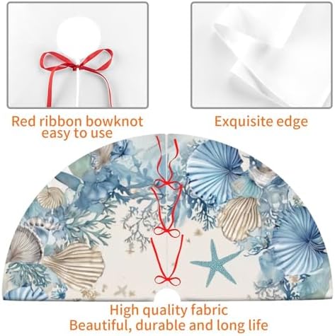Ocean Starfish Beach Christmas Tree Skirt 36 Inch Xmas Tree Mat Party Decor Supplies for Holiday Home Decorations