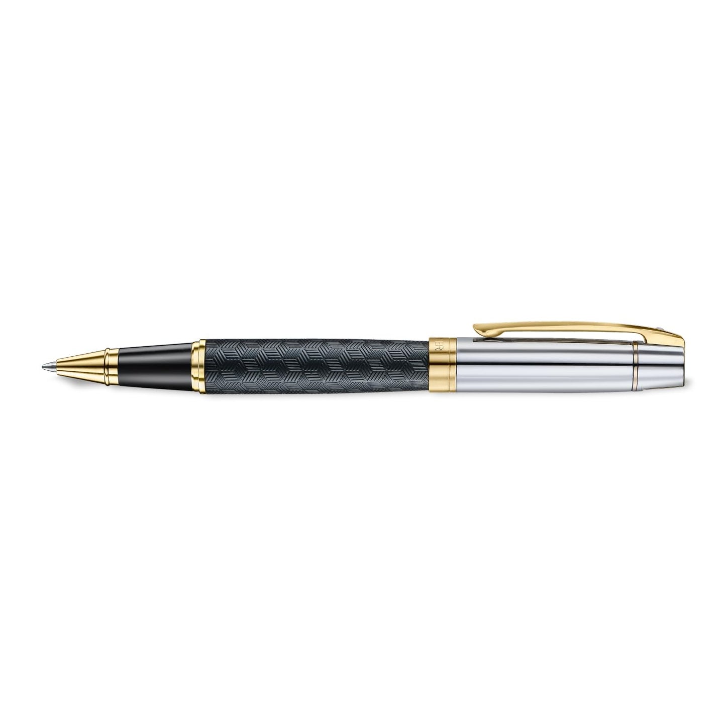 Sheaffer 300 Rollerball Pen| E9347 Engraved Matt Black Barrel and Shiny Chrome Cap with PVD Gold Trims | Premium Rollerball Pen