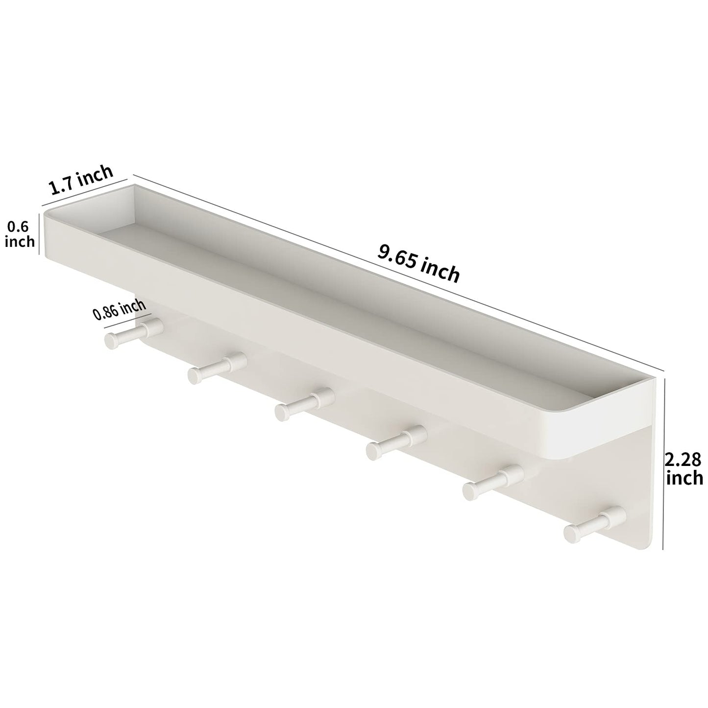MKO Key Holder for Wall, Mail Organizer and Key Rack Wall Mount with Tray & 6 Hooks for Hallway (White)