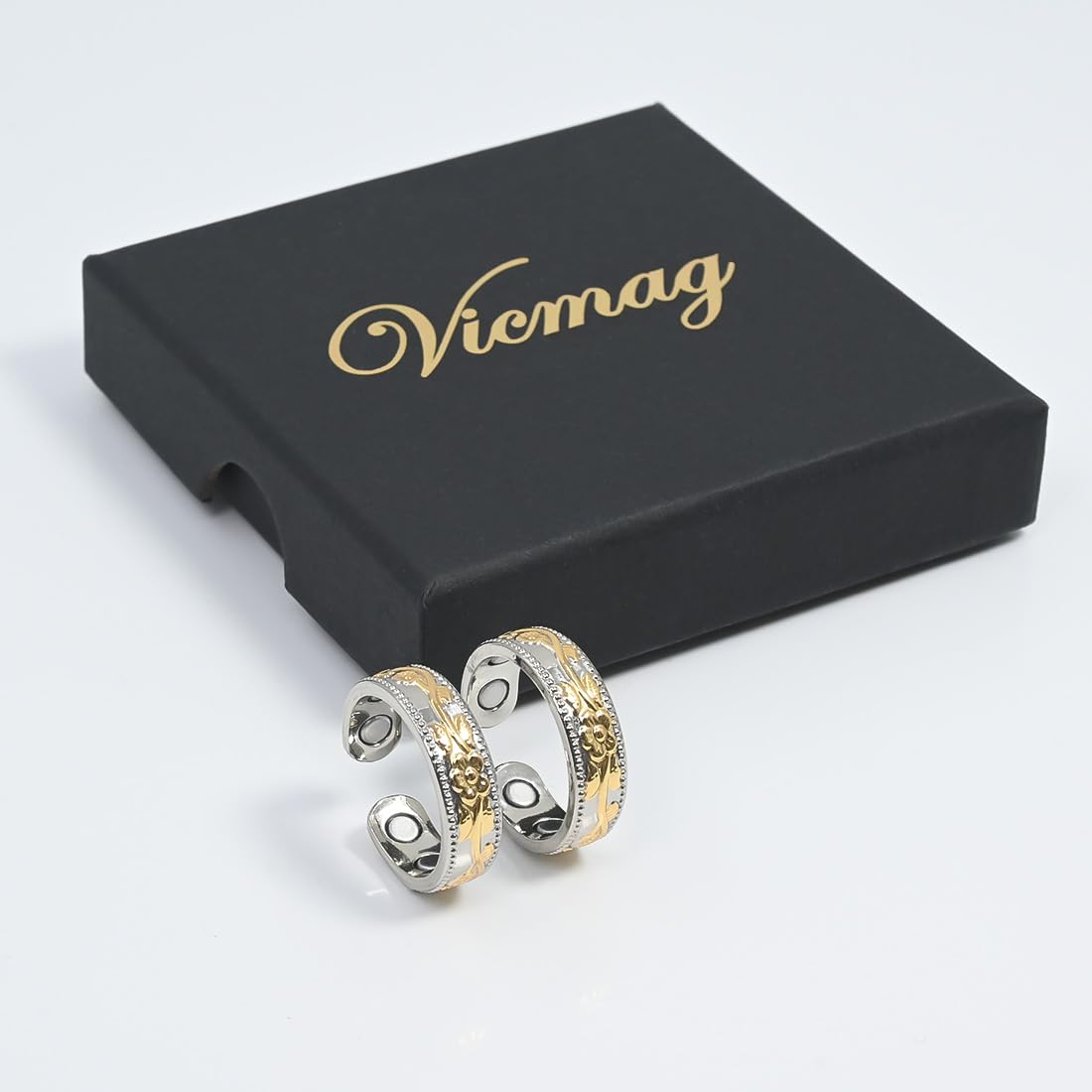 Vicmag Copper Magnetic for Women Men 100% Solid Pure Copper Adjustable with Gift Box (Gold and silver plum copper)